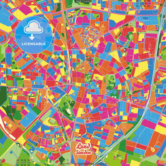 Lund, Sweden Crazy Colorful Street Map Poster Template