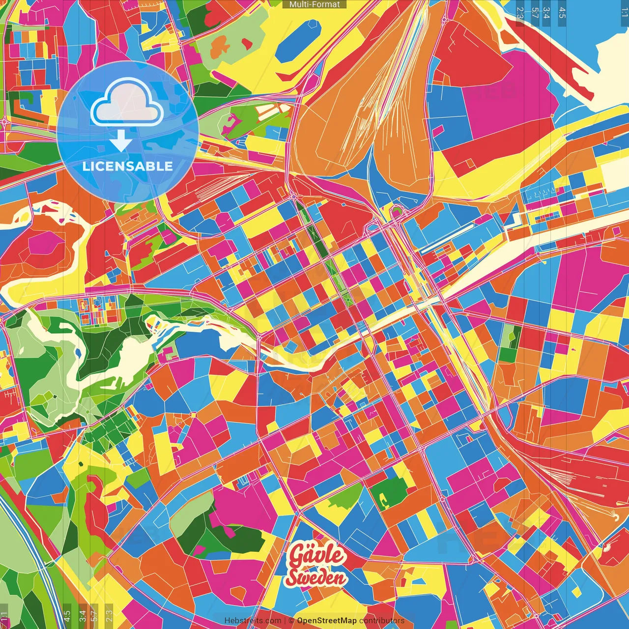 Gävle, Sweden Crazy Colorful Street Map Poster Template