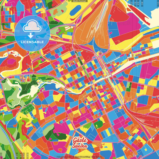 Gävle, Sweden Crazy Colorful Street Map Poster Template