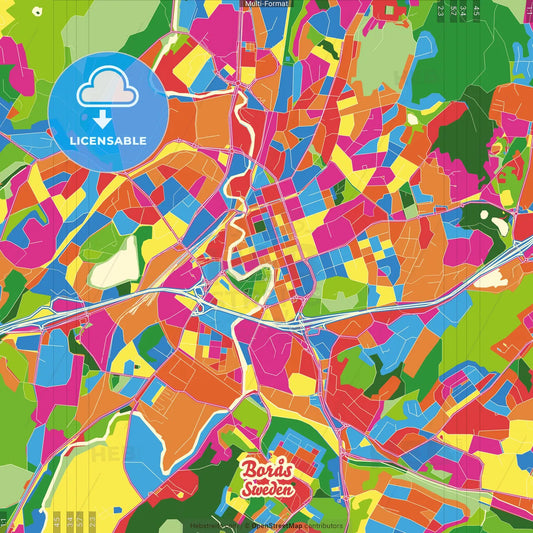 Borås, Sweden Crazy Colorful Street Map Poster Template