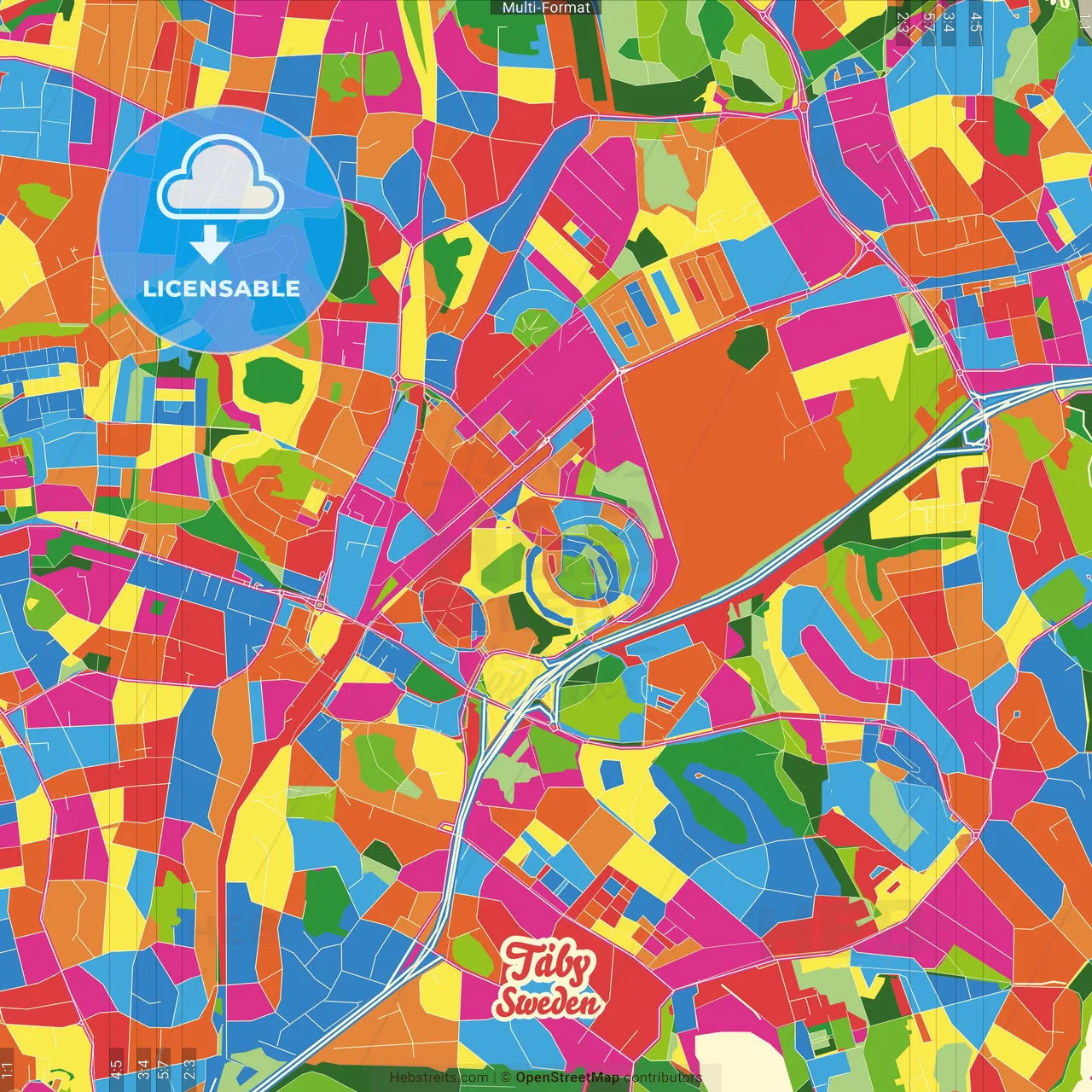Täby, Sweden Crazy Colorful Street Map Poster Template