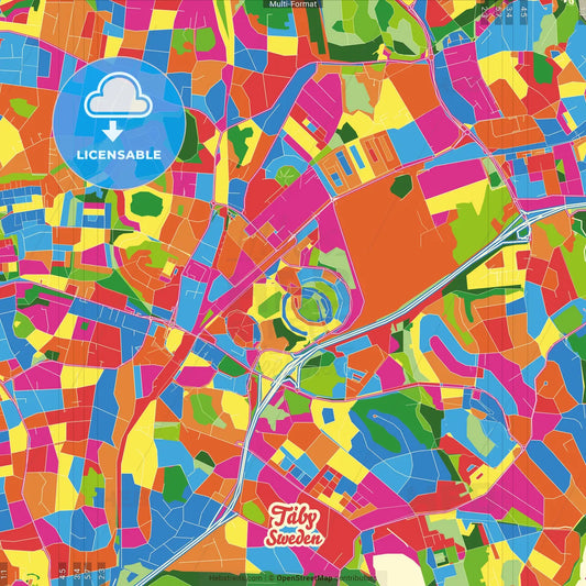 Täby, Sweden Crazy Colorful Street Map Poster Template