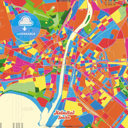 Halmstad, Sweden Crazy Colorful Street Map Poster Template