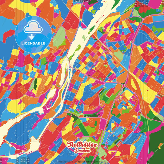 Trollhättan, Sweden Crazy Colorful Street Map Poster Template
