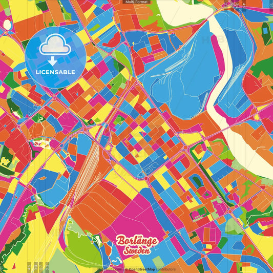 Borlänge, Sweden Crazy Colorful Street Map Poster Template