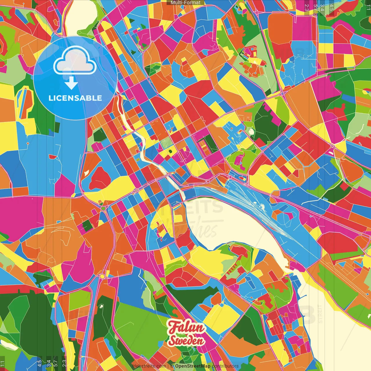 Falun, Sweden Crazy Colorful Street Map Poster Template