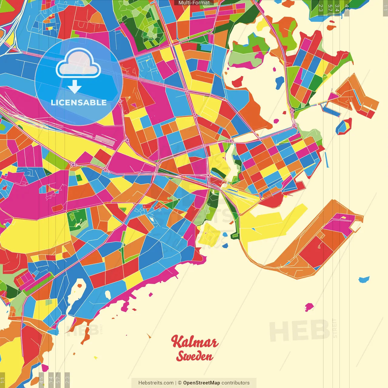 Kalmar, Sweden Crazy Colorful Street Map Poster Template