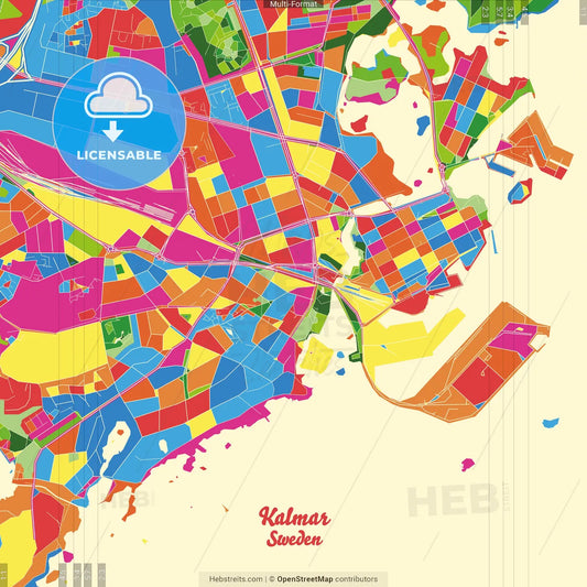 Kalmar, Sweden Crazy Colorful Street Map Poster Template