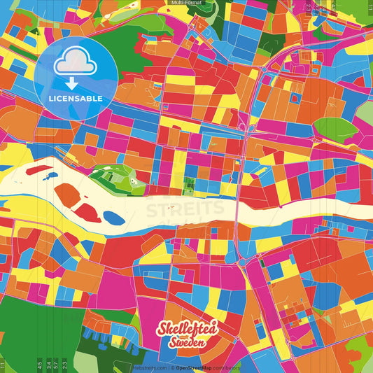 Skellefteå, Sweden Crazy Colorful Street Map Poster Template
