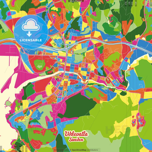 Uddevalla, Sweden Crazy Colorful Street Map Poster Template