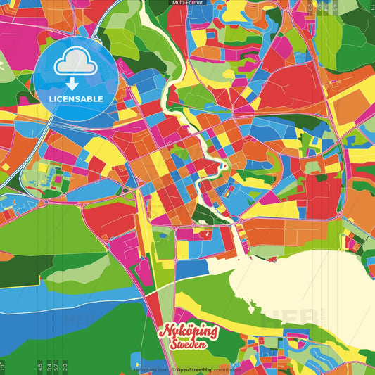Nyköping, Sweden Crazy Colorful Street Map Poster Template