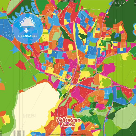 Vallentuna, Sweden Crazy Colorful Street Map Poster Template