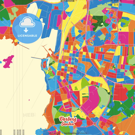 Varberg, Sweden Crazy Colorful Street Map Poster Template