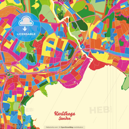 Karlskoga, Sweden Crazy Colorful Street Map Poster Template