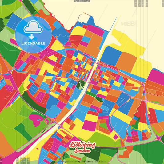 Lidköping, Sweden Crazy Colorful Street Map Poster Template