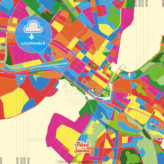 Piteå, Sweden Crazy Colorful Street Map Poster Template