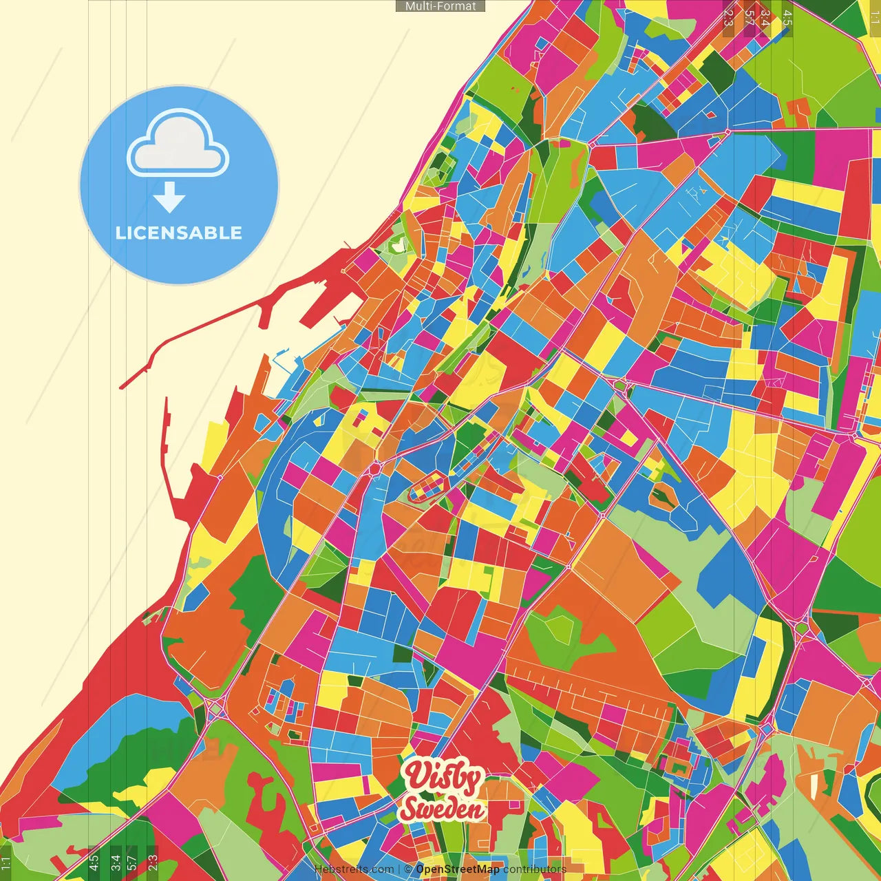 Visby, Sweden Crazy Colorful Street Map Poster Template