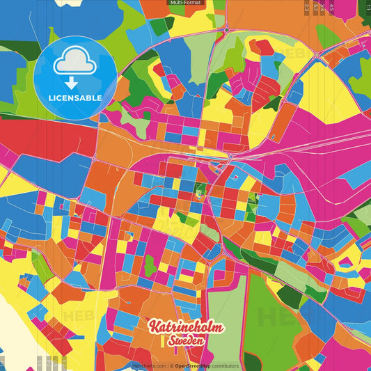 Katrineholm, Sweden Crazy Colorful Street Map Poster Template