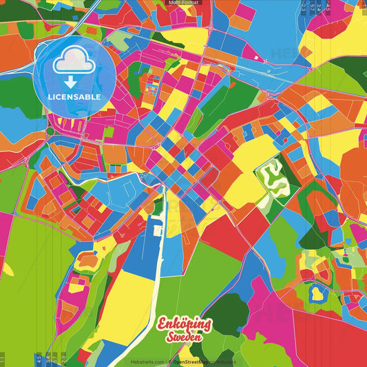 Enköping, Sweden Crazy Colorful Street Map Poster Template