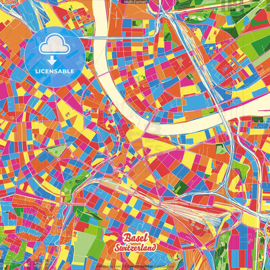 Basel, Switzerland Crazy Colorful Street Map Poster Template