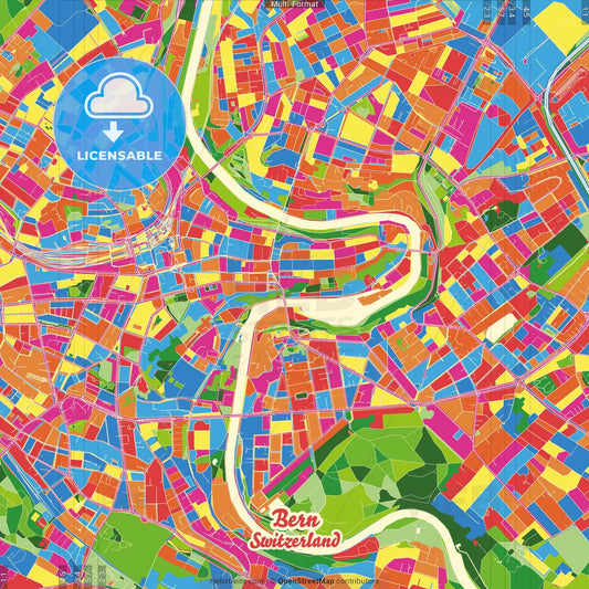 Bern, Switzerland Crazy Colorful Street Map Poster Template