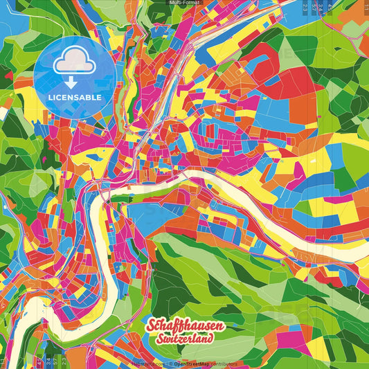 Schaffhausen, Switzerland Crazy Colorful Street Map Poster Template