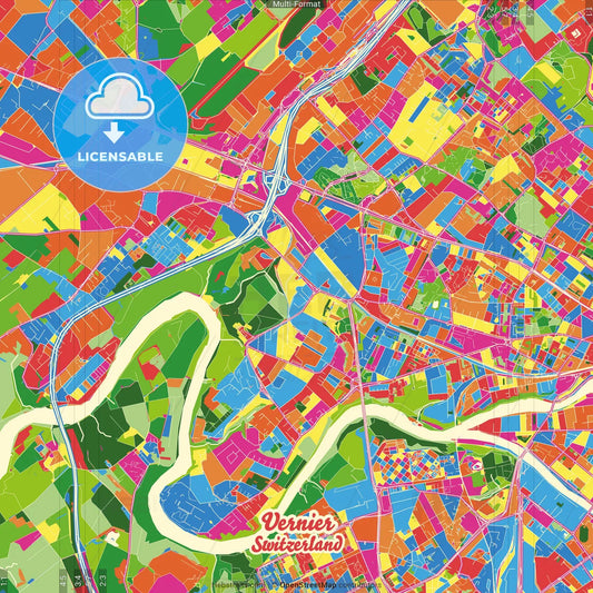 Vernier, Switzerland Crazy Colorful Street Map Poster Template