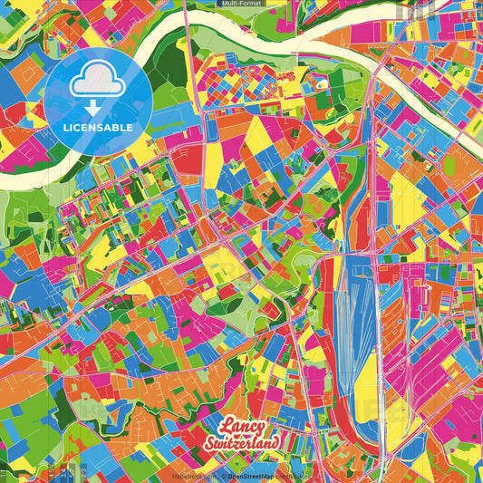 Lancy, Switzerland Crazy Colorful Street Map Poster Template