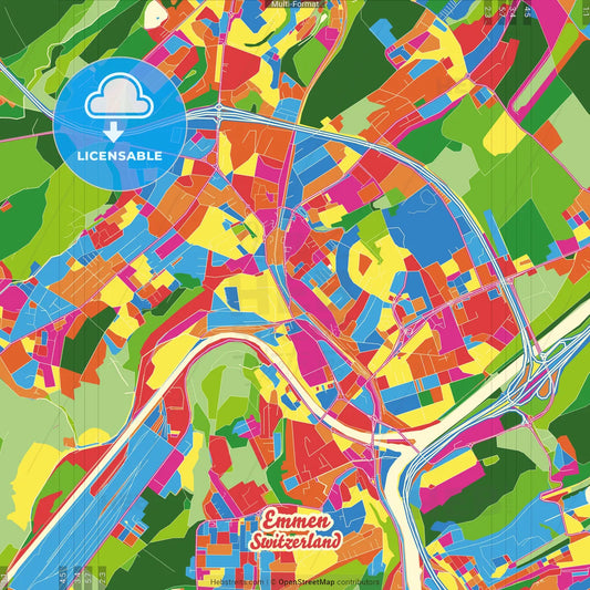 Emmen, Switzerland Crazy Colorful Street Map Poster Template