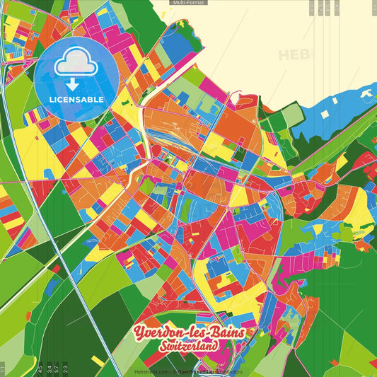 Yverdon-les-Bains, Switzerland Crazy Colorful Street Map Poster Template