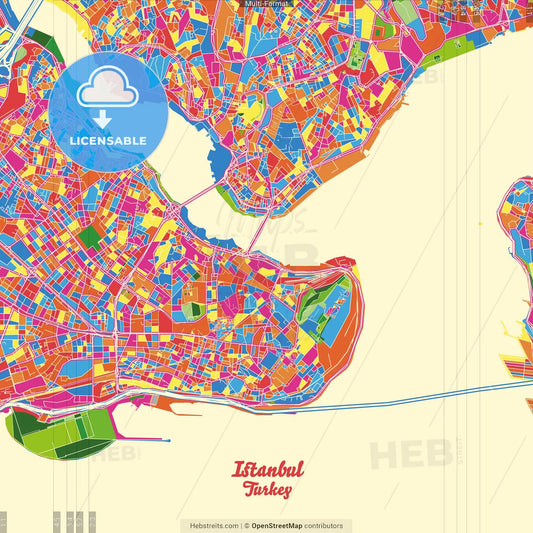 Istanbul, Istanbul, Turkey Crazy Colorful Street Map Poster Template