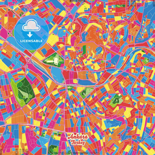 Ankara, Ankara, Turkey Crazy Colorful Street Map Poster Template