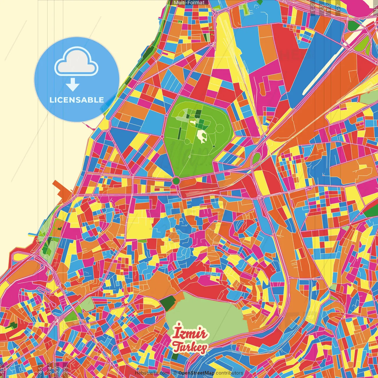 İzmir, İzmir, Turkey Crazy Colorful Street Map Poster Template