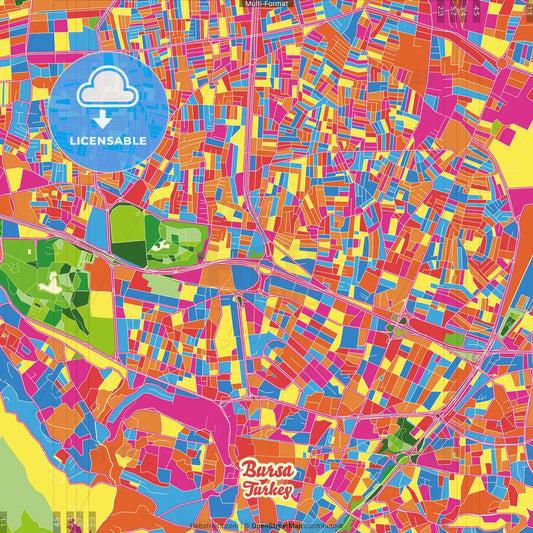 Bursa, Bursa, Turkey Crazy Colorful Street Map Poster Template