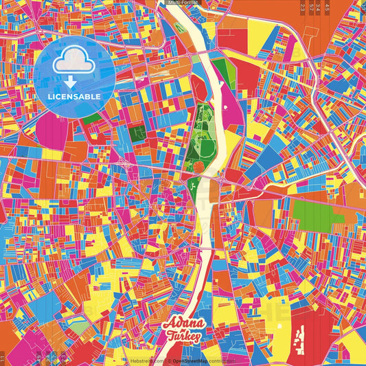 Adana, Adana, Turkey Crazy Colorful Street Map Poster Template