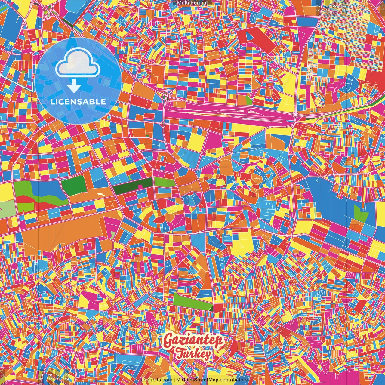 Gaziantep, Gaziantep, Turkey Crazy Colorful Street Map Poster Template