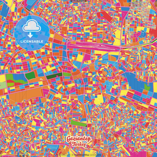 Gaziantep, Gaziantep, Turkey Crazy Colorful Street Map Poster Template