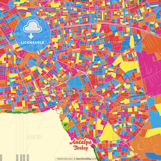 Antalya, Antalya, Turkey Crazy Colorful Street Map Poster Template