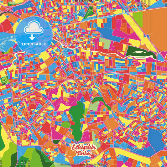 Eskişehir, Eskişehir, Turkey Crazy Colorful Street Map Poster Template