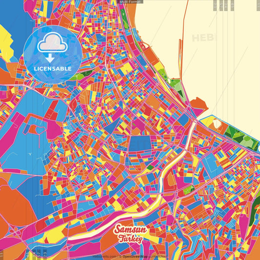 Samsun, Samsun, Turkey Crazy Colorful Street Map Poster Template