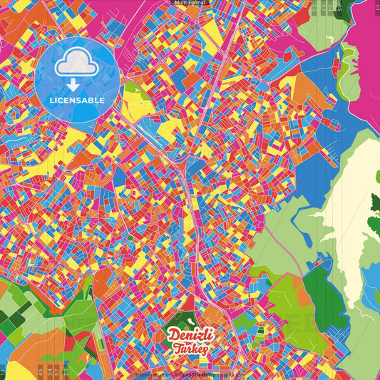 Denizli, Denizli, Turkey Crazy Colorful Street Map Poster Template