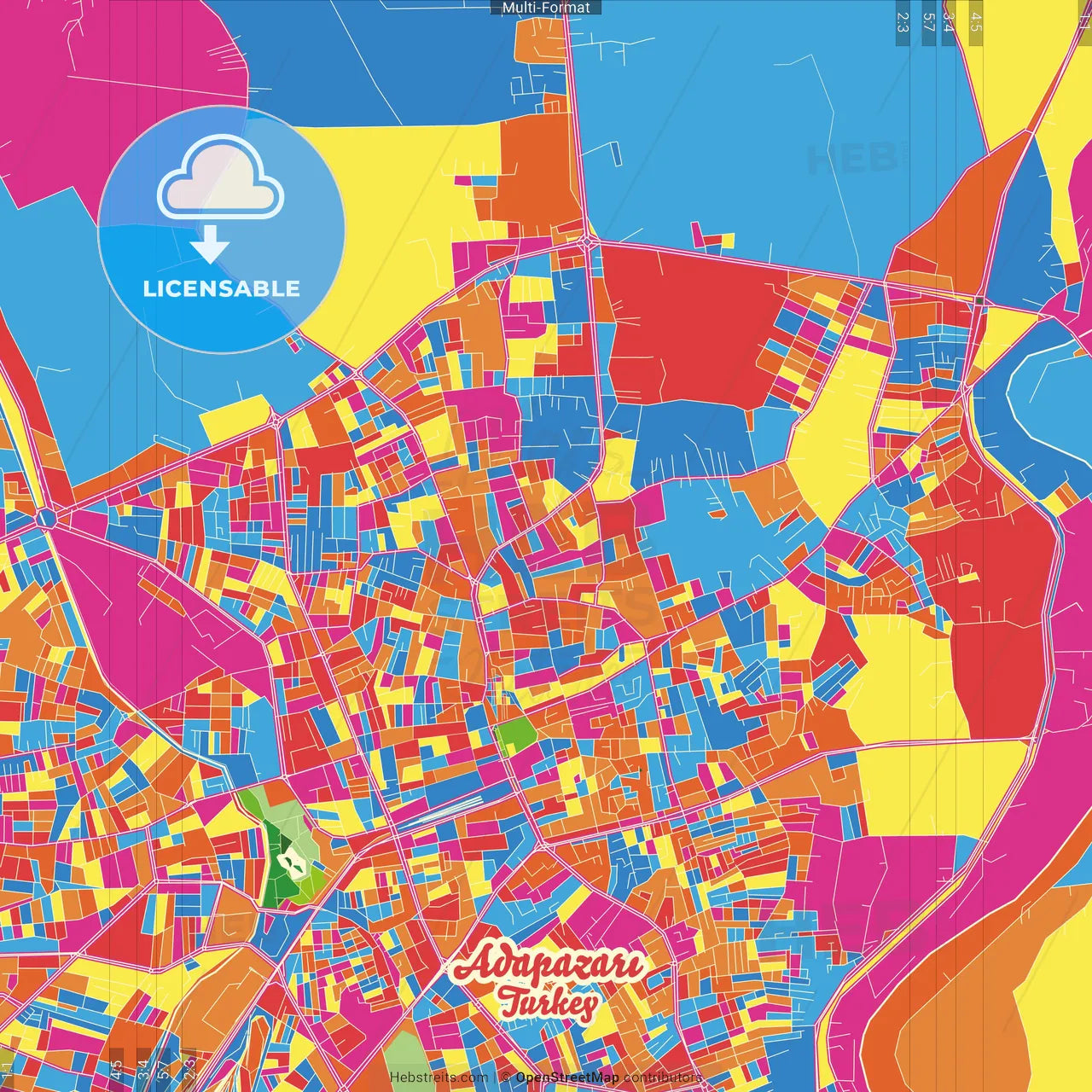 Adapazarı, Sakarya, Turkey Crazy Colorful Street Map Poster Template