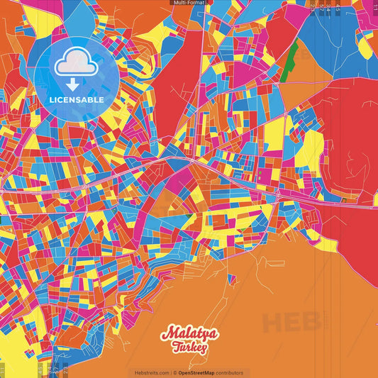 Malatya, Malatya, Turkey Crazy Colorful Street Map Poster Template
