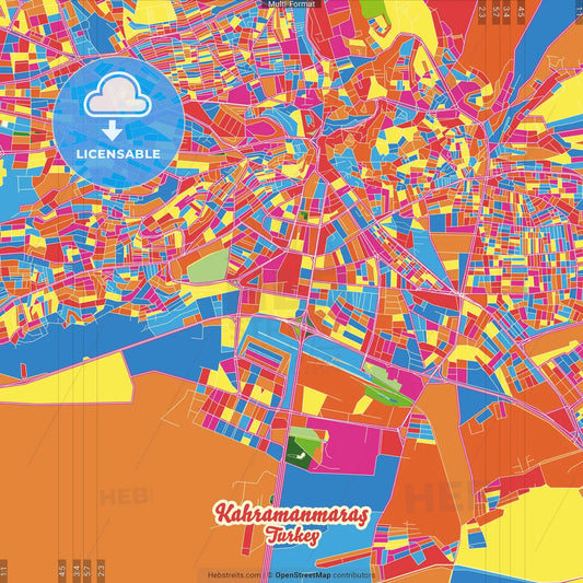 Kahramanmaraş, Kahramanmaraş, Turkey Crazy Colorful Street Map Poster Template