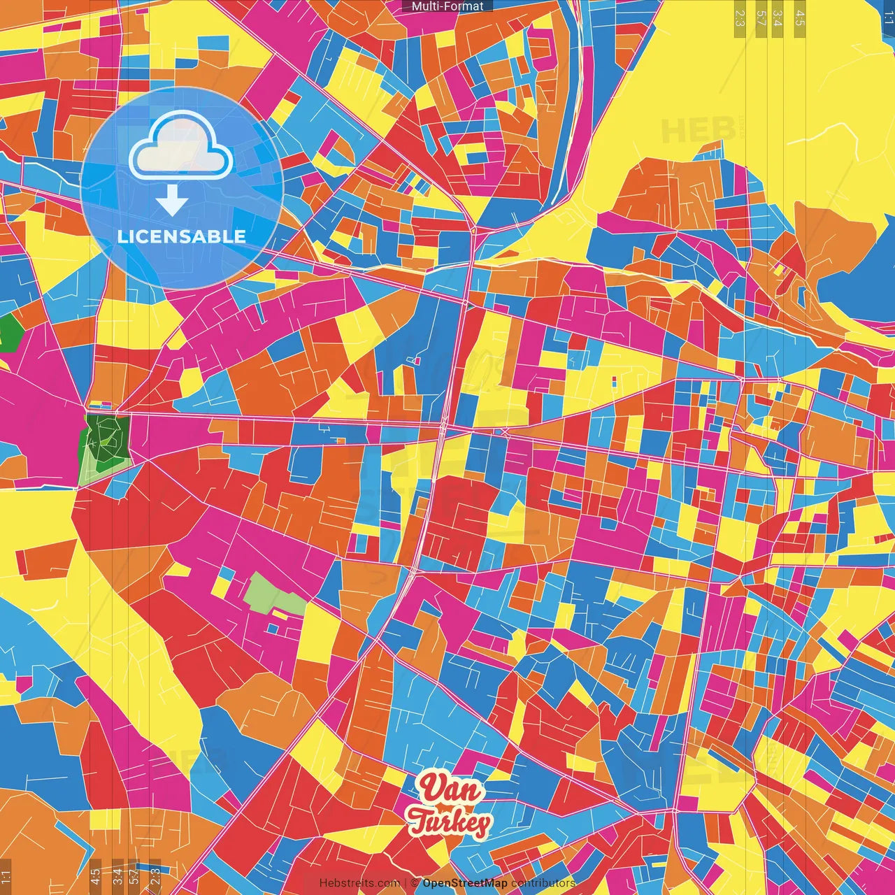 Van, Van, Turkey Crazy Colorful Street Map Poster Template