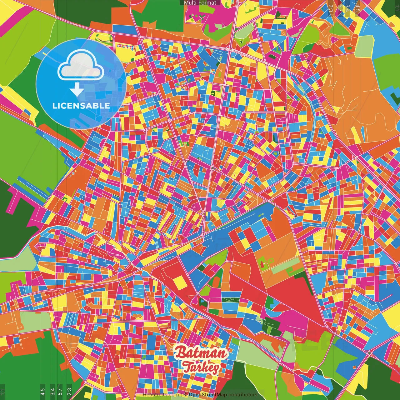 Batman, Batman, Turkey Crazy Colorful Street Map Poster Template