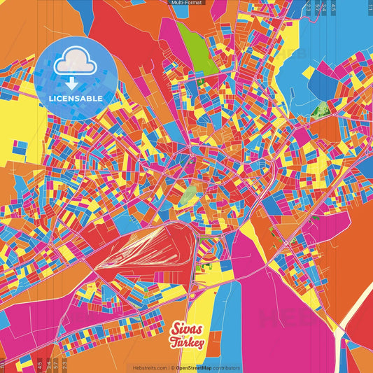 Sivas, Sivas, Turkey Crazy Colorful Street Map Poster Template