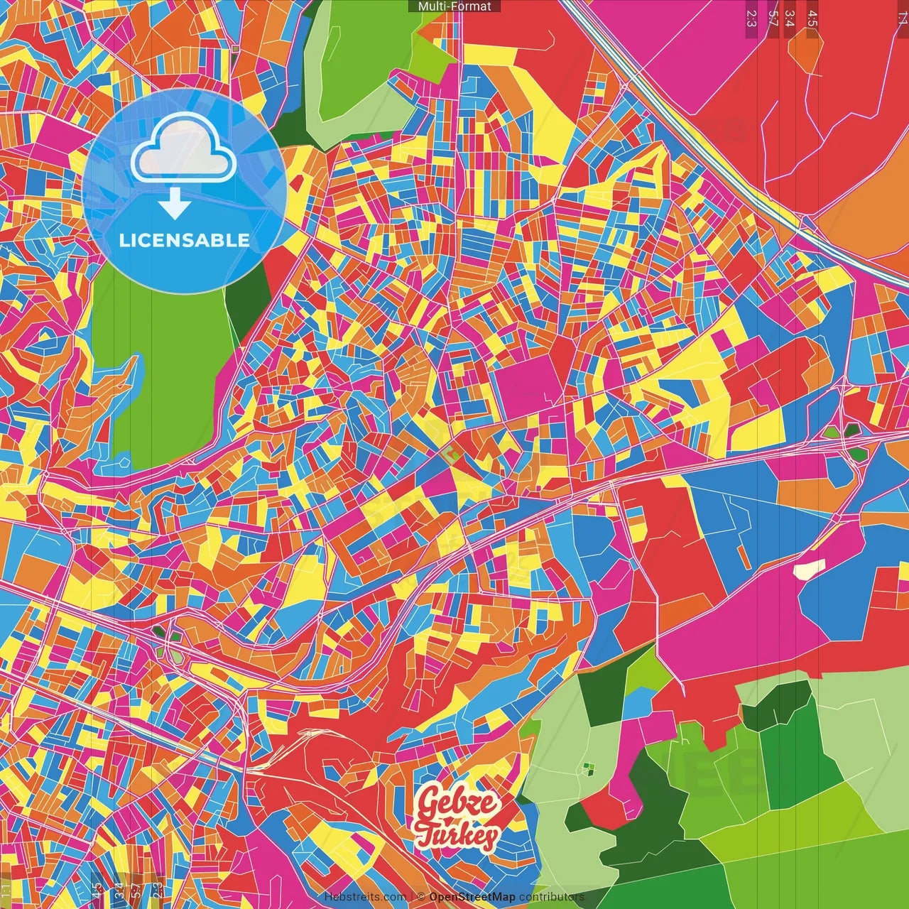 Gebze, Kocaeli, Turkey Crazy Colorful Street Map Poster Template