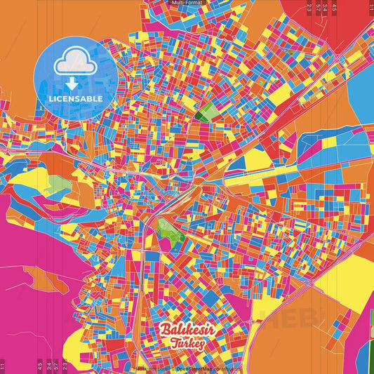 Balıkesir, Balıkesir, Turkey Crazy Colorful Street Map Poster Template