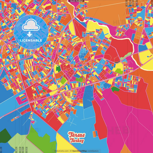 Tarsus, Mersin, Turkey Crazy Colorful Street Map Poster Template
